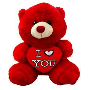Imagem de Ursinho de Pelúcia com Coração 21cm – Bordado ou Lantejoulas Brilhantes (VERMELHO)
