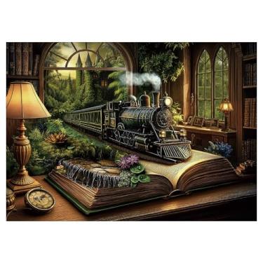 Imagem de Train Fantasy Forest Puzzle 1000 Pieces for Adults, Magic Book Vintage Castle Jigsaw Puzzles, Nature Plant Tree Bookshelf Puzzles