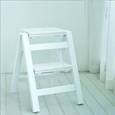 Imagem de YGCBL Banqueta dobrável multifuncional simples, banco de escada de madeira maciça, escada doméstica dobrável em dois degraus, banco de escada multifuncional, cadeira de escalada interna, pequena