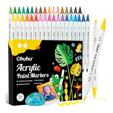 Imagem de Marcadores Acrílicos Ponta Dupla 36 Cores Vibrantes - Canetas de Tinta Pincel e Fina para Artesanato, Desenho, Pintura, Tela e Papel. Kit Completo para Artistas e Iniciantes