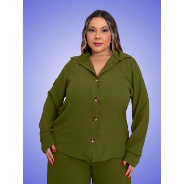 Imagem de Camisa Feminina Plus Size Social Manga Longa Blusa C Botões Elegante -