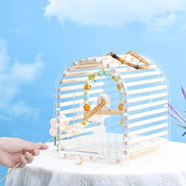 Imagem de Gaiola de pássaro gaiola de voo para papagaios gaiola de papagaio transparente portátil, gaiola de pássaro respirável e confortável, gaiola de viagem de pássaros pequenos, com bandeja removível (cor