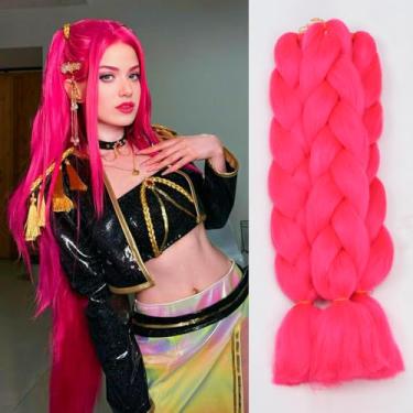 Imagem de Extensão de cabelo tranças jumbo originais 3 peças cor rosa puro 61 cm 100 g/peça para cabelo trançado de caixa torcida (A14pink)