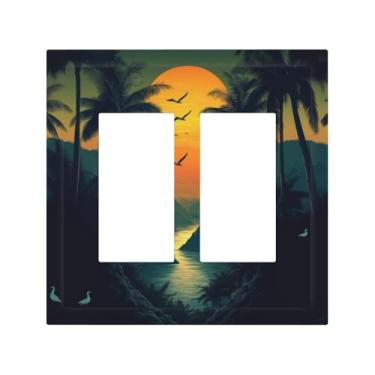 Imagem de Sunset Forest 2 Gang Double GFCI Rocker/Decorator Light Switch Cover Plate Placas Decorativas de Parede Placa Elétrica para Quarto Banheiro Decoração de Casa 12,4 cm x 12,7 cm