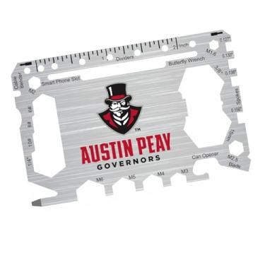 Imagem de Cartão multiferramentas de bolso 46 em 1 da Austin Peay State University com régua em polegadas – Ferramenta de carteira EDC de sobrevivência com chaves de fenda, chaves, abridor de garrafa e lata