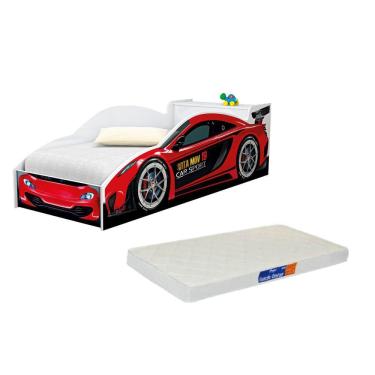 Imagem de Cama Carro Infantil Solteiro Vermelho C/ Baú e Colchão