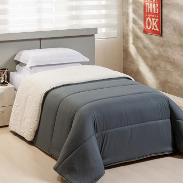 Imagem de Coberdrom 1 Peça Solteiro Percal 200 Fios Com Sherpa Flupy 100% Poliéster - Chumbo