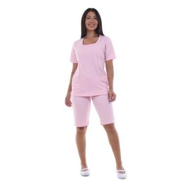 Imagem de Conjunto Babá, Doméstica Bermuda e Jaleco em Helanca - EBT Uniformes, 