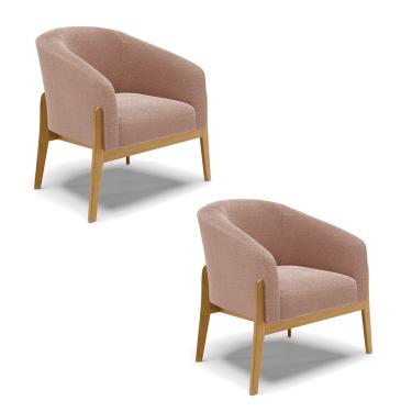 Imagem de Poltrona Decorativa Base Madeira Kit 2 Stella Bouclê Rosê D03 - D'Rossi