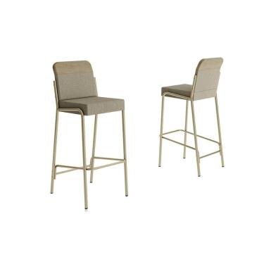 Imagem de Banqueta Sala De Jantar Duo 1753 Kit 2 Un Dourado-linho Bamboo-courano Bamboo - Carraro