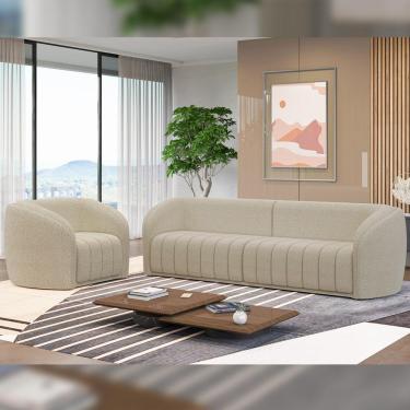 Imagem de Conjunto Sala de Estar Sofá 292cm 4 Lugares e Poltrona Adam Boucle Bege G45 - Gran Belo