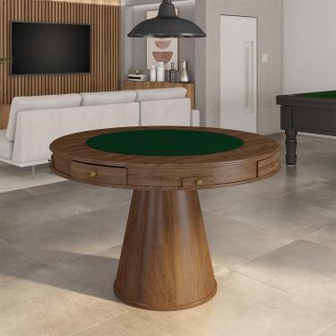 Imagem de Mesa de Jogos Carteado 4 Lugares Bellagio com Gavetas e Tampo Reversível Base Cone com Tecido Nogueira/Verde G42 - Gran Belo