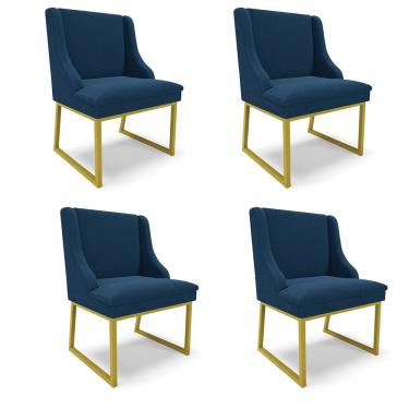 Imagem de Cadeira Sala de Jantar Industrial Dourado kit 4 Liz Bouclê Azul D03 - D'Rossi