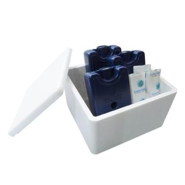 Imagem de Kit Caixa Isopor 1,5L Litro e 3 Gelo rígido 200ml e 3 Gelo Flexível 45