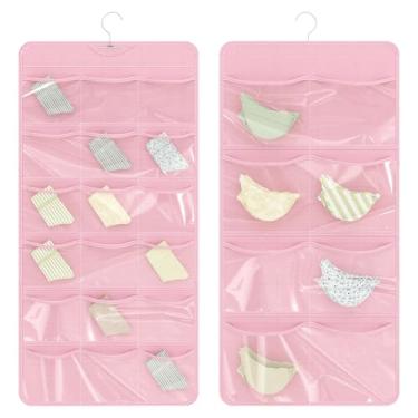 Imagem de Bosuelife Organizador de roupa íntima para pendurar, 28 bolsos, armazenamento de dois lados para meias, sutiãs, leggings, lingerie e roupas infantis, rosa
