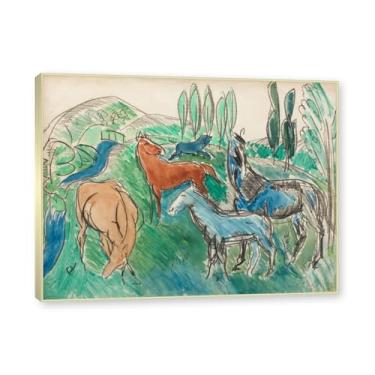 Imagem de NHLDZYH Moldura champanhe. Folhas impressionistas, (sobre a relva) de Raoul Dufy, reprodução de quadros, quadros de pinturas famosas, imagem murais quartos. 70x90cm