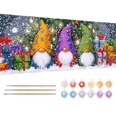 Imagem de Reofrey Kit grande de pintura por números para adultos - tela de 30 x 80 cm, pintura de gnomos por número - conjunto de tinta acrílica - arte DIY relaxante para iniciantes e especialistas - decoração