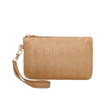 Imagem de Bolsa clutch feminina de palha de verão para praia com zíper, Café