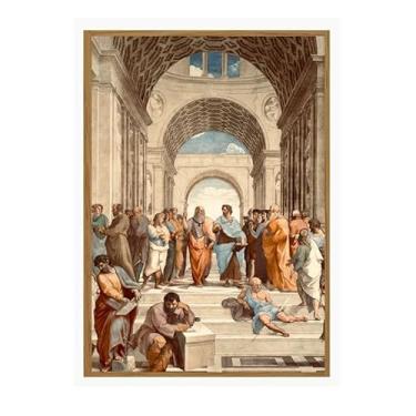 Imagem de Quadro Escola De Athenas Rafael, Decoração de Parede em Madeira, A4, Retangular, Estilo Barroco, Resistente ao Desbotamento, para Sala, Quarto e Interiores