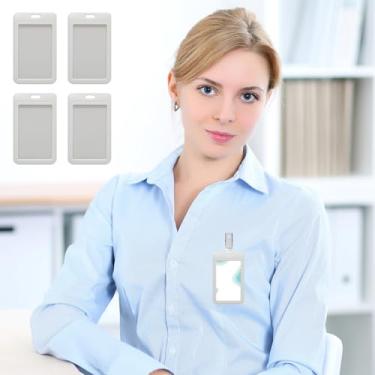 Imagem de Pacote com 4 porta-crachá deslizante, estojo rígido de plástico vertical com janela transparente para escritório, escola, fábrica, cartões de crédito, cartões de crédito, carteiras de motorista e
