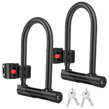 Imagem de 2 peças de bloqueio em U para bicicleta não furto 1,59 cm trava portátil em forma de U com 4 chaves e suporte para cortador de grama elétrico de mountain bike (2, preto)