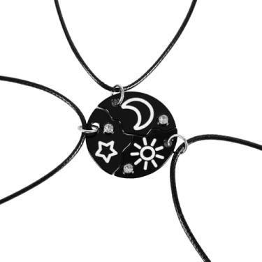 Imagem de Trio Colares de Amizade para 3 Colares com Pingente de Sol e Lua Gravados Melhores Amigos para Sempre Colar Combinando com Strass Joias Presentes para Mulheres Irmãs (Preto)