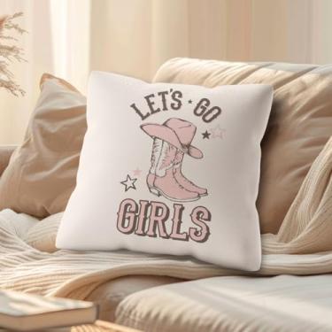 Imagem de Capas de almofada vintage rosa vaqueira 45,7 x 45,7 cm, decoração de festa de despedida de solteira, chapéu de cowboy ocidental, capas de travesseiro para dormitório de casa campestre