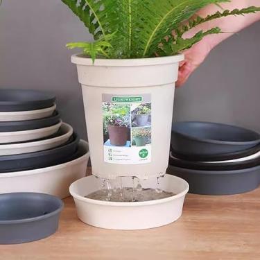 Imagem de Bandejas de plástico para pires de plantas redondas de 12,7 cm de plástico primário em vaso, bandeja coletora de água, bandejas de plantas para vasos internos com base de drenagem inferior, prato de