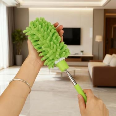 Imagem de Espanador de microfibra extensível para limpeza, alça telescópica de aço inoxidável, espanador lavável para ventilador, móveis, carro