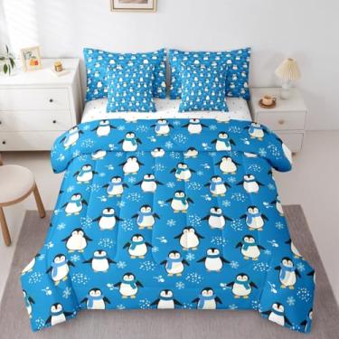 Imagem de Erosebridal Jogo de cama kawaii, pinguim, solteiro, 7 peças, animal antártico, desenho animado, fofo, tema de inverno, lençol com lençol