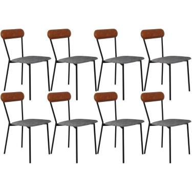 Imagem de Kit 08 Cadeiras Estofada Para Sala De Jantar Liora Preto C01 Linho Prata Courino Caramelo - Lyam Decor