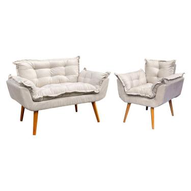 Imagem de Kit Namoradeira Manicure + Poltrona Decorativa Para Sala Recepção Consultório Alice Suede