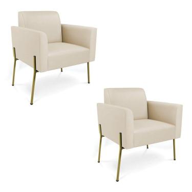 Imagem de Poltrona Pé De Ferro Dourado Kit 2 Para Sala Marisa Corino Bege D03