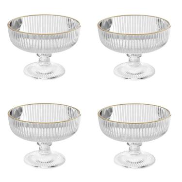 Imagem de Conjunto 04 Taças De Sobremesa Cristal Ecológico 300 Ml Lines Fio De Ouro Wolff