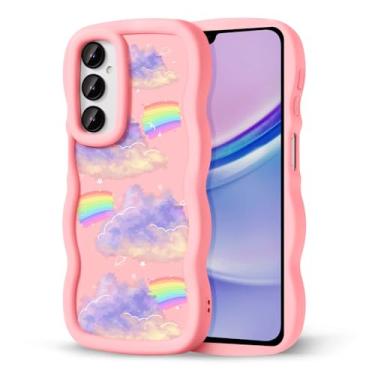 Imagem de CASBST Capa de telefone compatível com Galaxy A15 5G para mulheres e meninas, moldura ondulada encaracolada com estampa fofa, capa de telefone à prova de choque de silicone macio e estética para