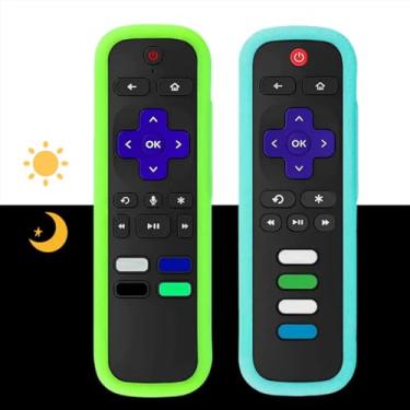 Imagem de [Pacote com 2] Capa para controle remoto (brilha no escuro) compatível com controle remoto Roku TV/Roku Express/Streaming Stick/Premiere, capa de silicone universal para controle remoto Roku Voice com