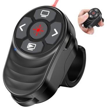 Imagem de Clicker de apresentação sem fio USB tipo C 2 em 1, recarregável, anel de dedo PowerPoint Clicker com ponteiro laser vermelho, clique PPT remoto para apresentações PowerPoint para Mac Computador Laptop