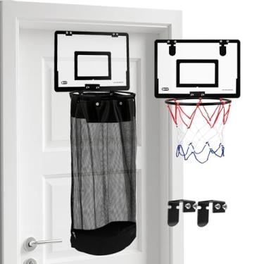 Imagem de Cesto de roupa suja 2 em 1 sobre a porta de basquete e cesta de basquete, cesta de roupa esportiva durável com aro e zíper inferior para quartos de crianças, adolescentes, dormitórios, banheiro