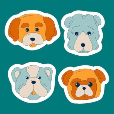 Imagem de Adesivo de Animais para Quarto Infantil - Cães fofos e coloridos em estilo kawaii para decoração de paredes e cadernetas 40x40cm