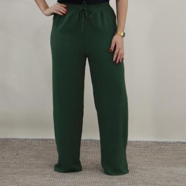 Imagem de Calça Pantalona Duna Feminina Cintura Alta Elástico Folgadinha Lisa Co