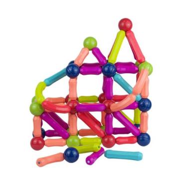 Imagem de Conjunto Blocos Magnéticos Educativo 128 peças Brinquedo de Montar Cri