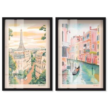 Imagem de Blush Parisian Glam Conjunto de 2 painéis Shadowbox Print Glam Wall Art por Art Remedy, moldura branca, 53 x 78 cm