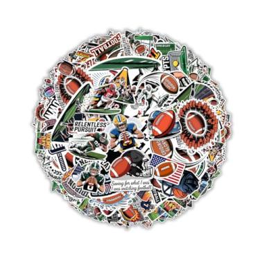 Imagem de Pacote de 60 adesivos de futebol americano, decalques de vinil à prova d'água com jogadores, capacetes, citações e desenhos de bolas para laptop, garrafa de água, capa de telefone, álbum de recortes