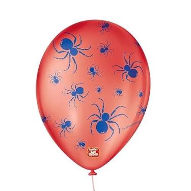 Imagem de Balão São Roque N°9 C/25un Decorado Halloween Aranha Vermelho Com Azul Cobalto