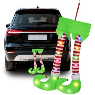 Imagem de Decoração de carro com pernas de elfo de Natal com luzes multicoloridas, pernas de Papai Noel de LED para porta-malas de carro ou árvore de Natal, enfeite de Natal com alça, decoração para todos os
