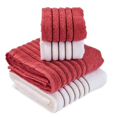 Imagem de Jogo Toalhas De Banho Algodão Casal Gigante(BRANCO/TERRA COTA)