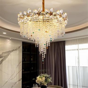 Imagem de Luminária pendente contemporânea de cristal LED, elegante e luxuosa, dourada, para sala de estar, restaurante, quarto, villa, hotel, duplex, escada (B D50CM)