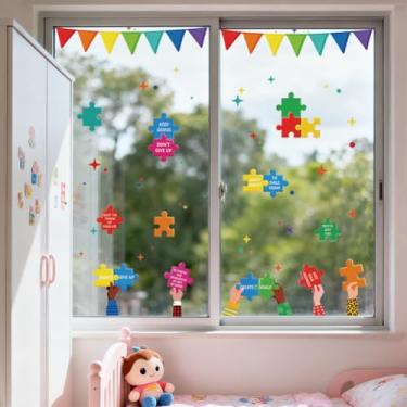 Imagem de ANATTASOUL Adesivos de janela estática para jogo de quebra-cabeça e faixa 1 folha reutilizável decalques de janela para vidro, 120 cm x 30 cm adesivo de janela dupla face removível para quarto