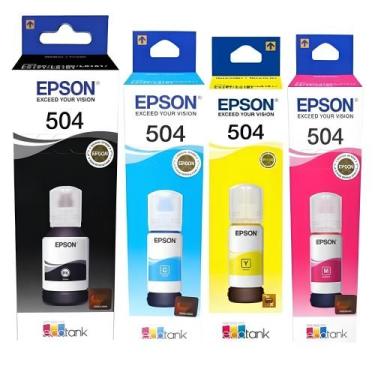 Imagem de Kit 4 cores refil de tinta original epson 504 p/ l4150 l4160 l4260 l61