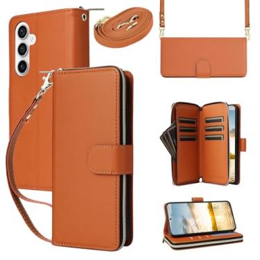 Imagem de Capa carteira para Samsung Galaxy A25 5G com cordão ajustável e alça de pulso - Couro sintético durável e TPU, 9 compartimentos para cartão, fecho magnético, suporte, capa de proteção total à prova de